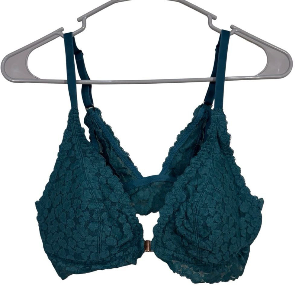 Aerie Feminine Teal Lace Front Closure Floral Bralette